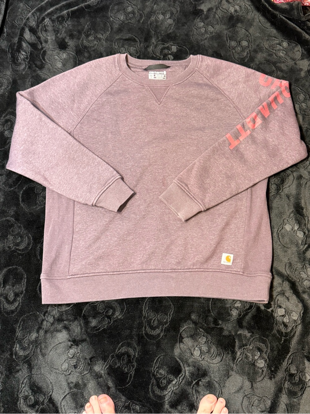 Carhartt Womens XXL Plum Crewneck Sweatshirt Logo Sleeve Workwear Relaxed Fit